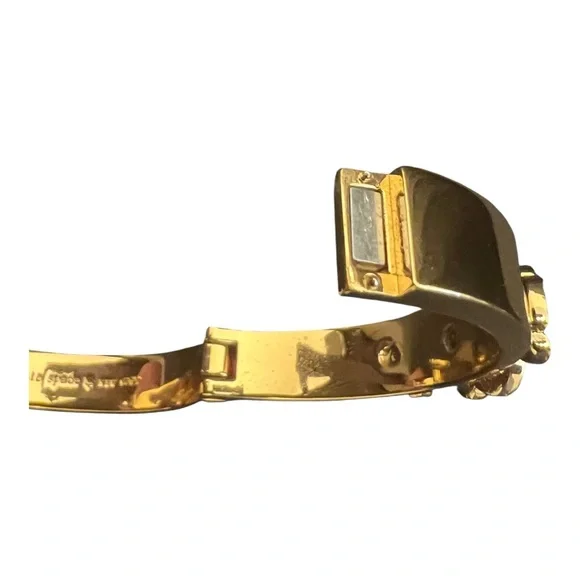 Kate Spade Floral Hinged Bangle Bracelet and Pierced Earrings Set Black & Gold - Picture 7 of 7